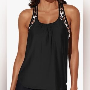Chic Black Strappy Bathing Suit Tankini Top